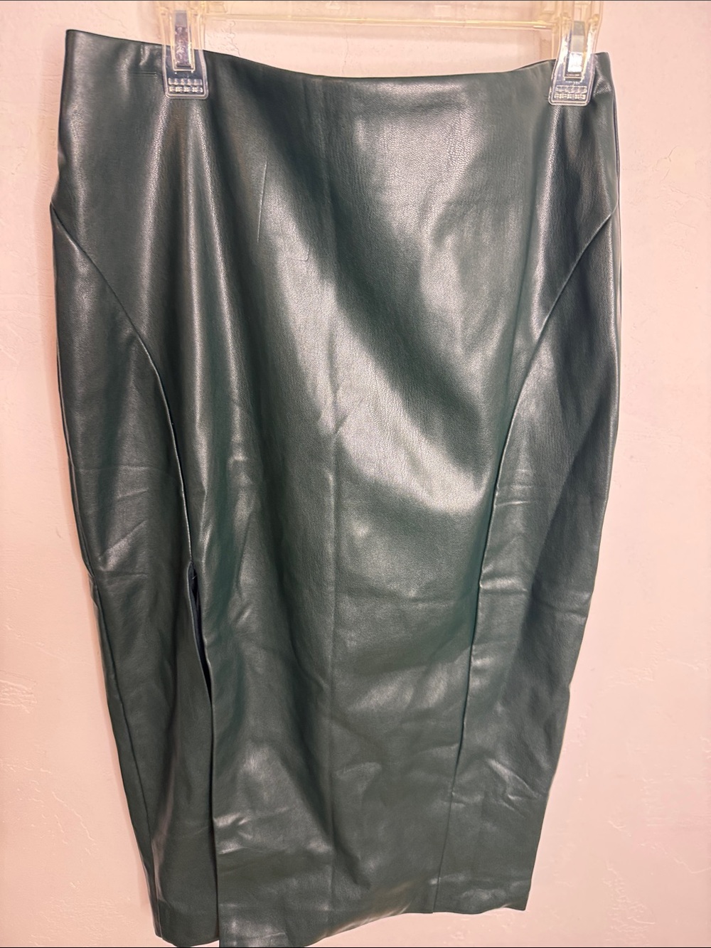 Lulu's Dark Green Women’s Faux Leather Pencil Skirt - Size Small